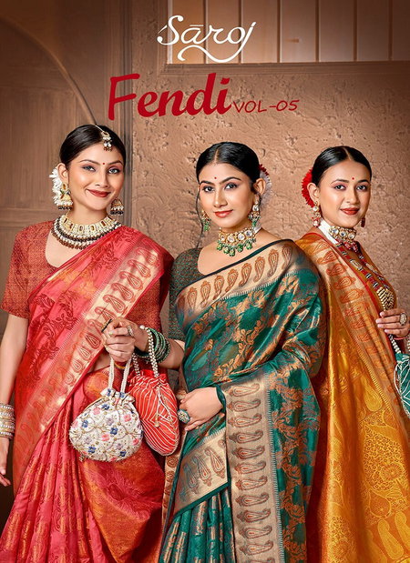 Fendi 5 By Saroj 1001 To 1006 Soft Organza Designer Saree Wholesale Price in Surat
